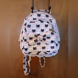 Pink Cat Print Mini Bow Backpack By Underonesky